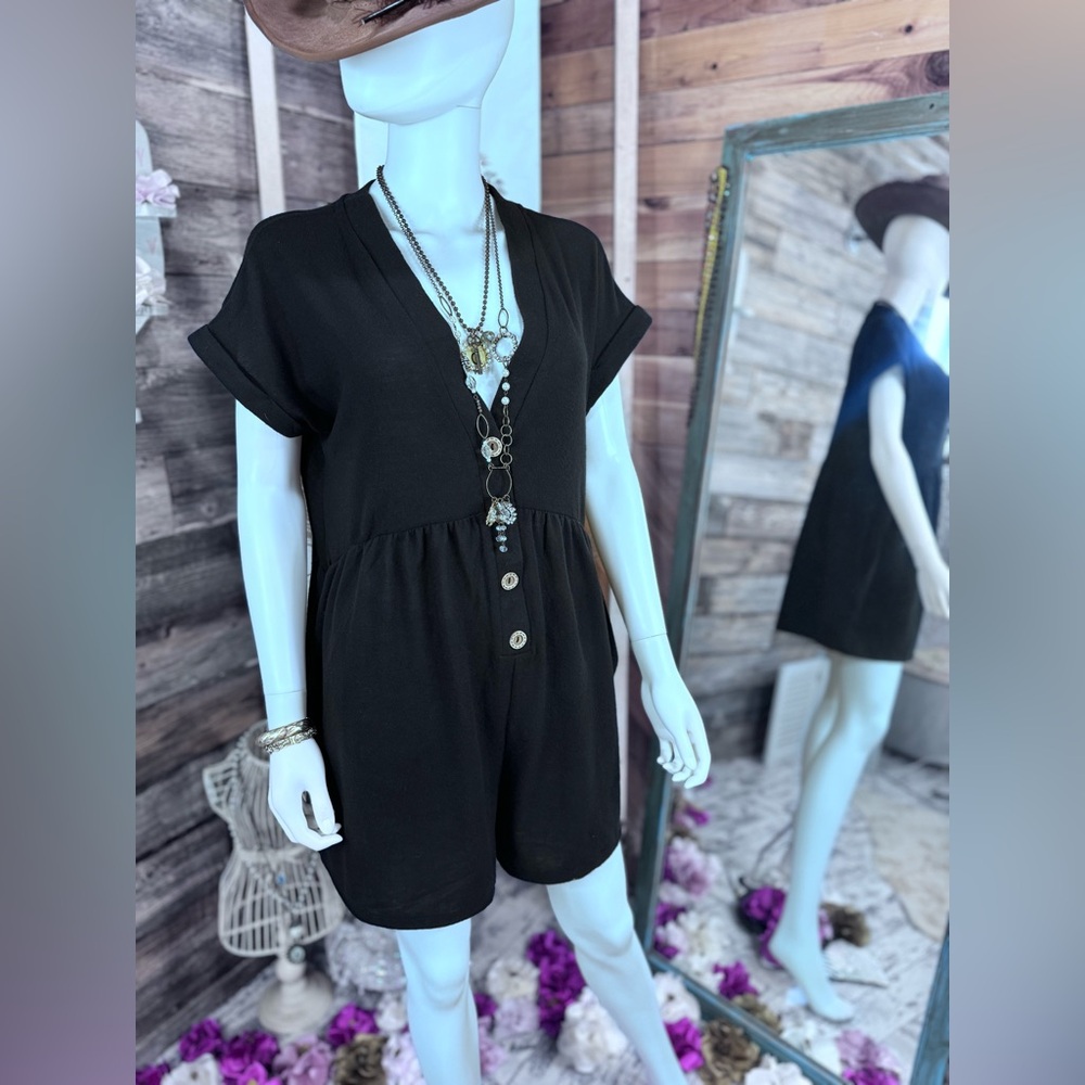 Three Bird Nest Sage and Wildflowers Romper - Black